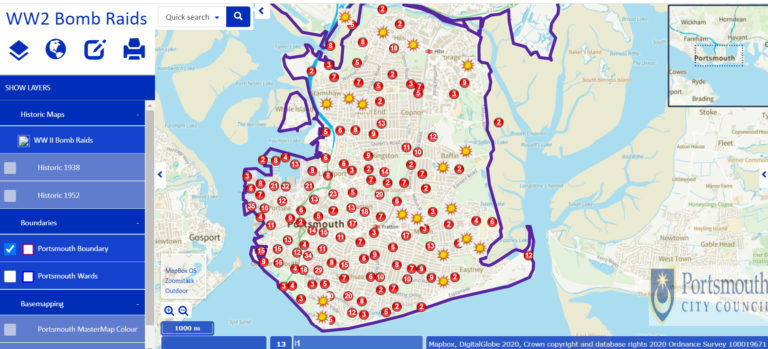 Screengrab of the Portsmouth Bomb Map